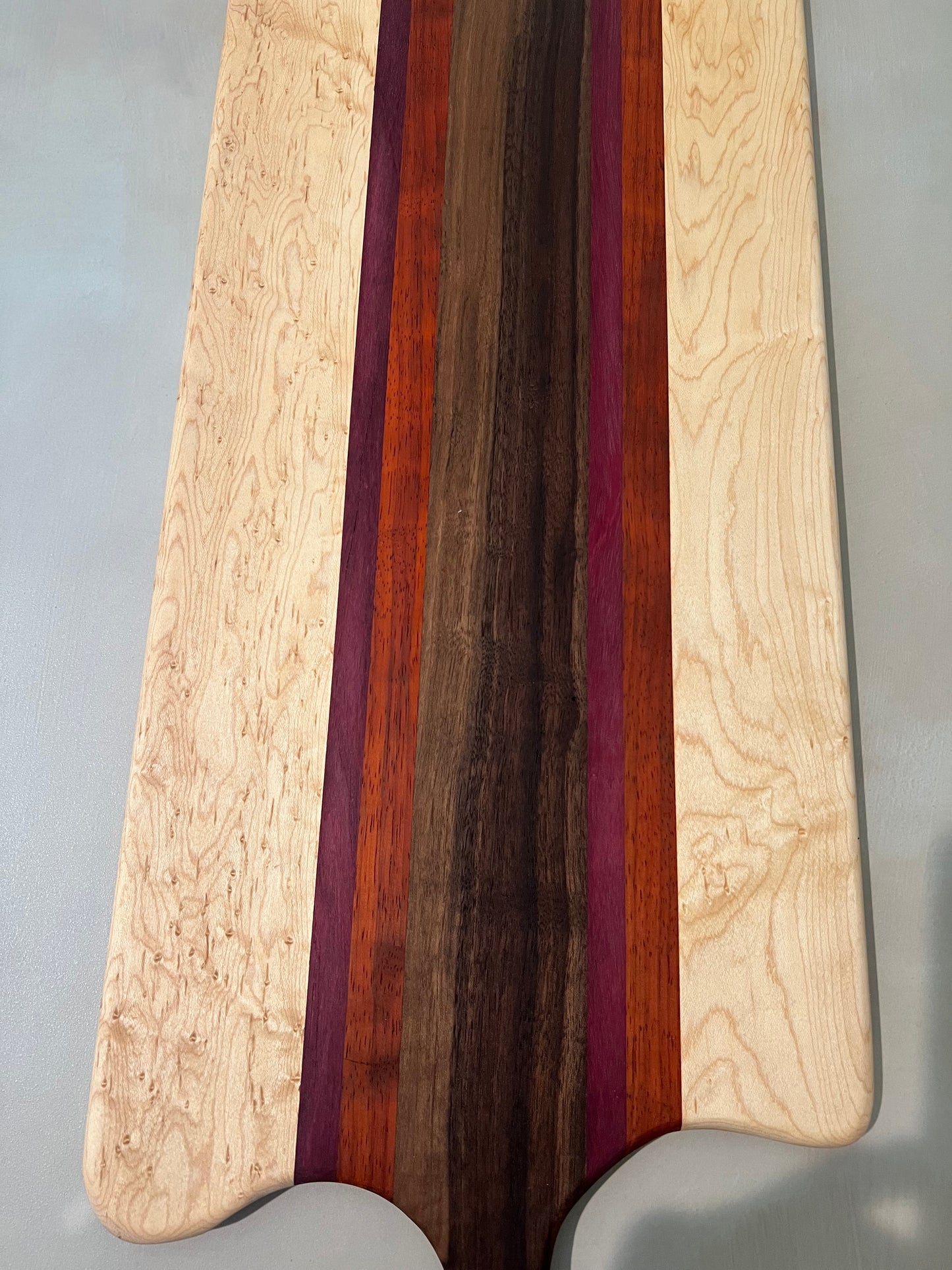 Extra-long Maple, Purple Heart, Walnut and Paduak Board with handle