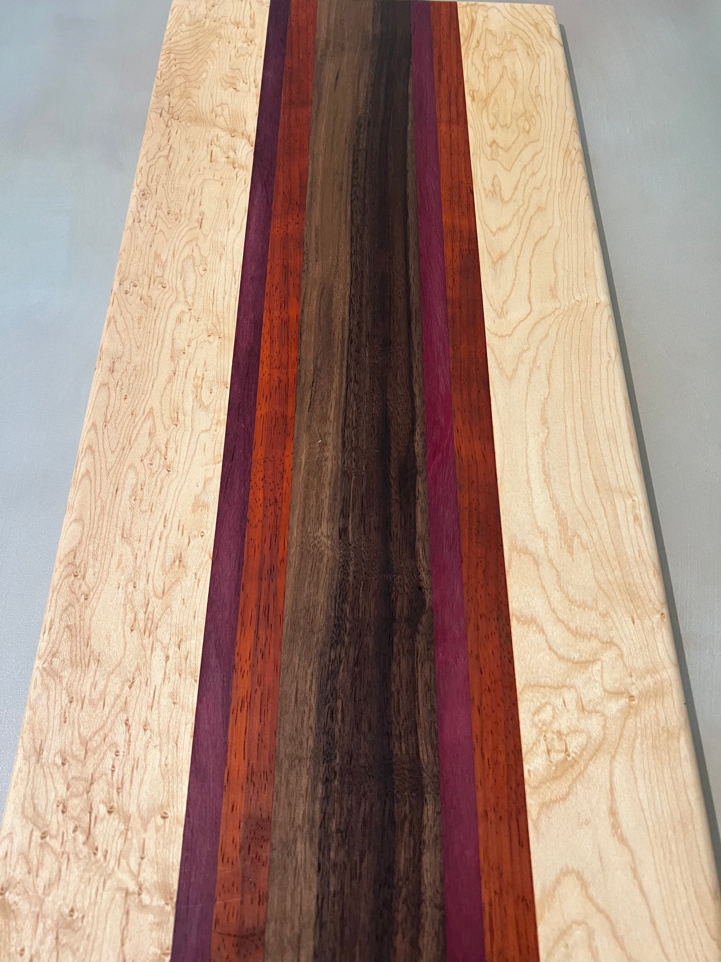 Extra-long Maple, Purple Heart, Walnut and Paduak Board with handle